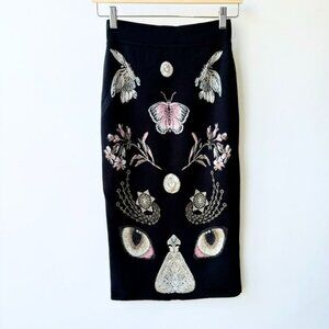 Alexander McQueen Obsession Jacquard Pencil Skirt – Black/Green (Size S)